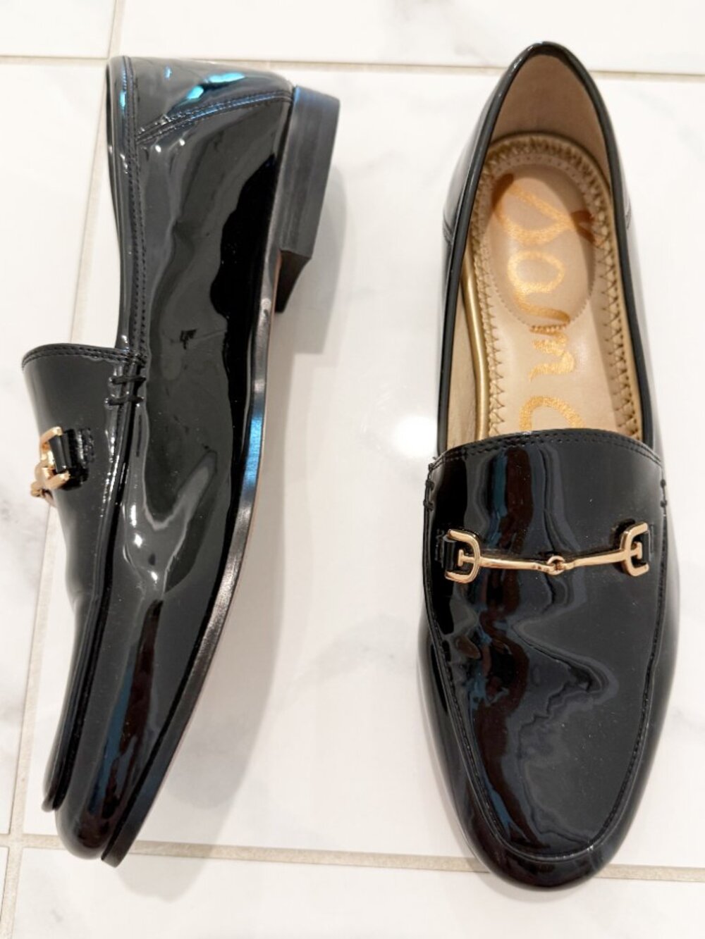 Sam Edelman Loraine Black Patent Leather Bit Buckle Loafers 7 - Picture 2 of 11
